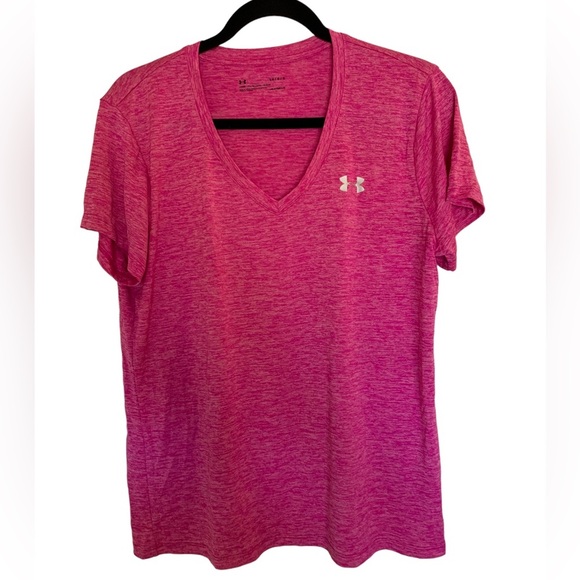 Under Armour HearGear Heather Pink workout shirt size Large. Stretchy & lightwt - Picture 2 of 6